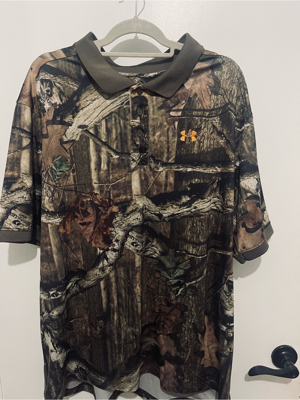 Under Armour Men’s Camo Polo Shirt - Brown/Green with Orange Logo